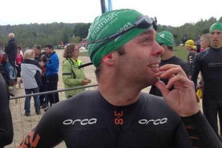 Dave getting ready to tackle the first leg of a tri, a swim